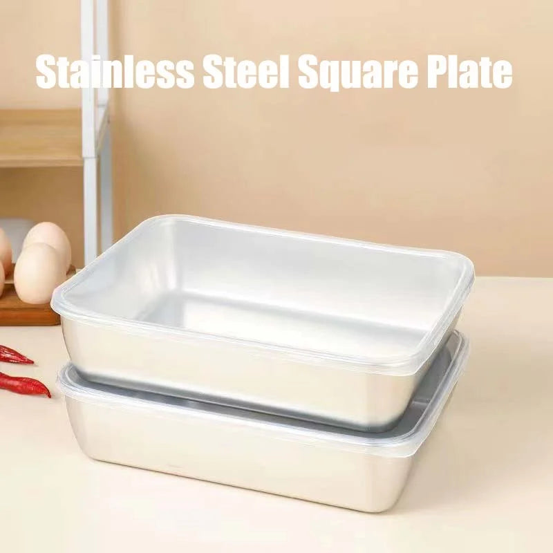 (🔥HOT SALE NOW 49% OFF) - Stainless Steel Square Plate(With Lid)